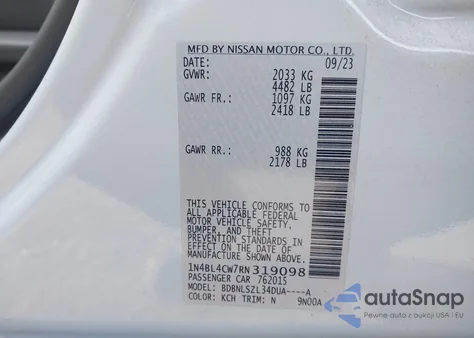 2024 Nissan Altima Sr Intelligent Awd from USA, damaged, VIN 1N4BL4CW7RN319098